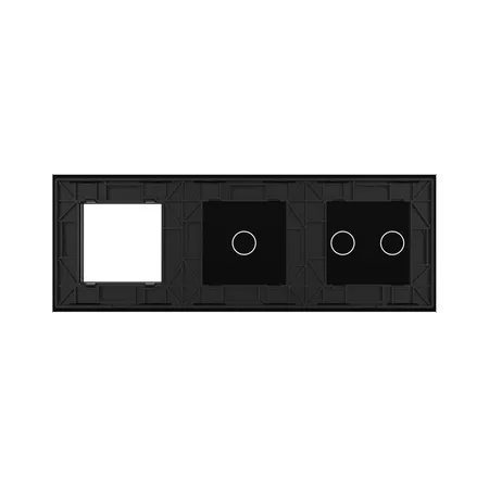 Рамка для сенсорных выключателей тройная, 3 клавиши, 1 розетка (2-1-0) чёрная
